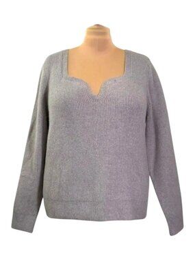 THE DROP Women's Preston Grey Ribbed Sweetheart Sweater NWT! Plus 3X